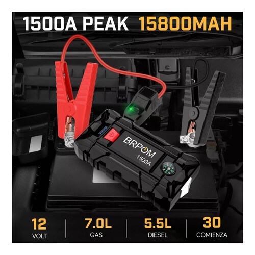 Arrancador De Batería  Para Coche 1500 A, 15800 Mah Negro 
