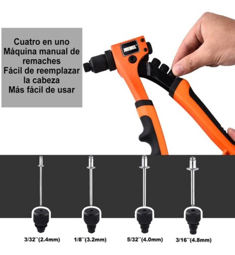 Remachadora Profesional De 8 In C/boquillas De Cambio Rápido Negro con Naranja 