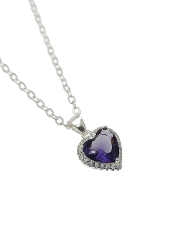 Collar Corazón Morado de Plata .925 Joyería Zvezda