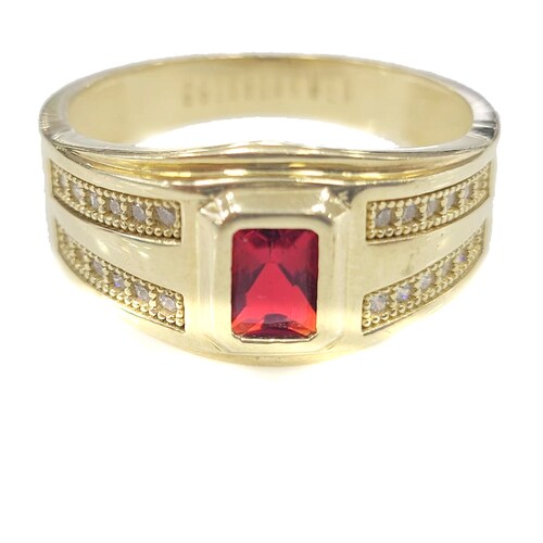 Anillo de Oro 10K con piedra Zirconia roja central