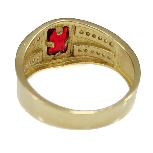Anillo de Oro 10K con piedra Zirconia roja central