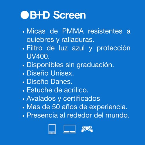 Lente con filtro de luz azul pregraduado marca B+D modelo Loop Screen Unisex 3 colores diferentes Disponibles con y sin graduacion
