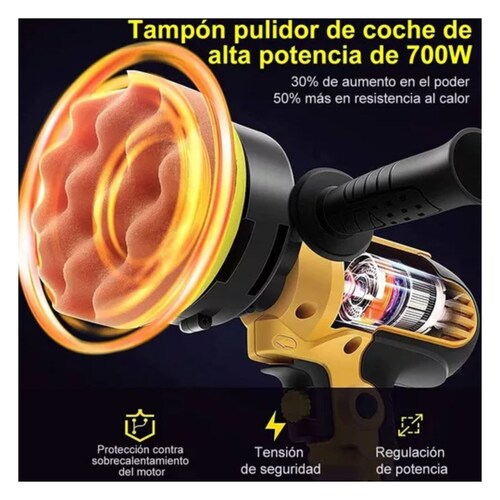 Kit Pulidora Eléctrica Para Coche 700w 110v 16 Piezas Amarillo