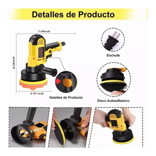 Kit Pulidora Eléctrica Para Coche 700w 110v 16 Piezas Amarillo