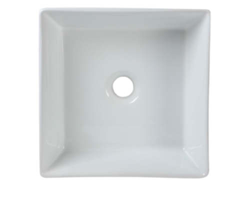 Lavabo Cerámico para Baño BER  forma cuadrada en color blanco brillante, acabado con líneas horizontales. De sobreponer, con diseño europeo ideal para todo tipo de baños. Dimensiones 38.0 x 38.0 x 13.5 cms. (base x altura x profundidad)