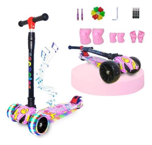 Scooter Infantil De Tres Ruedas Con Luces Led Y Música Rosa