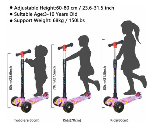 Scooter Infantil De Tres Ruedas Con Luces Led Y Música Rosa 
