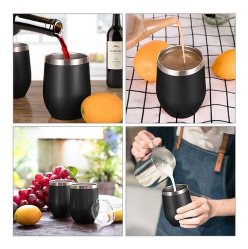 Vaso Termico Acero Inoxidable frio/calor 2 Piezas Negro 12 Oz