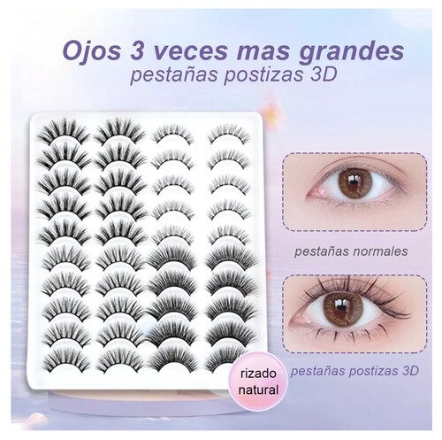 Kit De Pestañas Postizas 3d Mixtas De Visón Natural 20 Pares 