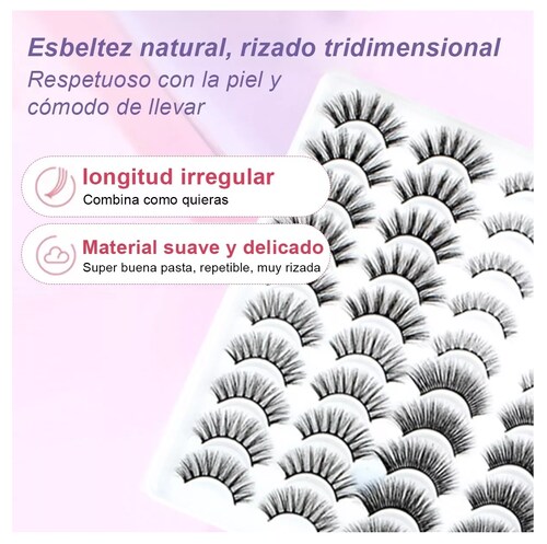 Kit De Pestañas Postizas 3d Mixtas De Visón Natural 20 Pares 