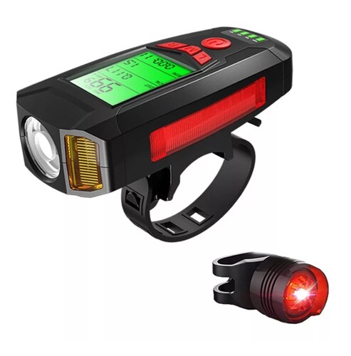 Luz para Bicicleta Recargable con USB, Bocina, Luz Trasera, Cronógra 
