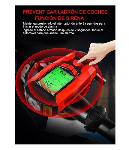 Luz para Bicicleta Recargable con USB, Bocina, Luz Trasera, Cronógra 