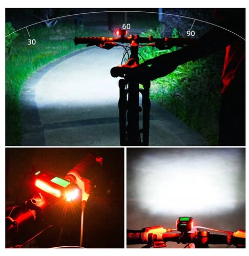 Luz para Bicicleta Recargable con USB, Bocina, Luz Trasera, Cronógra 