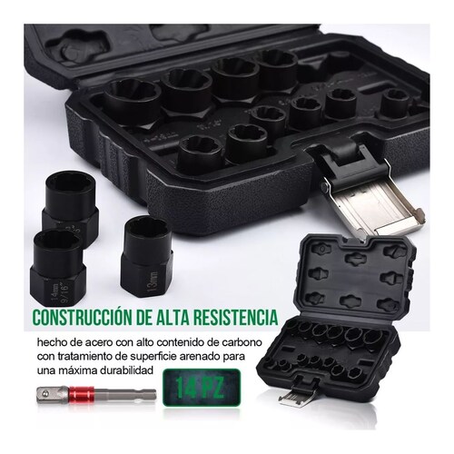 Extractores De Birlos, Tornillos 14 Piezas Con estuche Negro