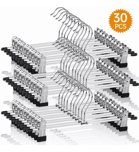 Ganchos de Acero Inoxidable para Pantalón Percha Con Clips 30 Piezas 