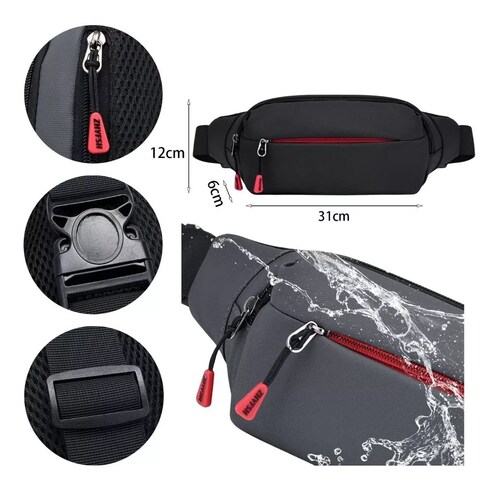 Cangurera Pechera Deportiva Impermeable Para Hombre Y Mujer Negro