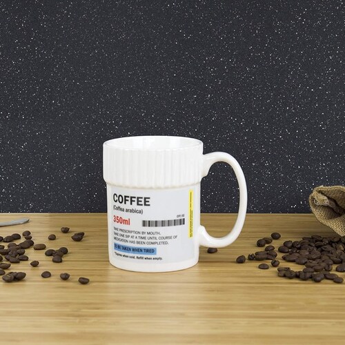 Taza de cerámica en forma de Pastillero Para Café Chocolate Etiqueta con Receta de Farmacia