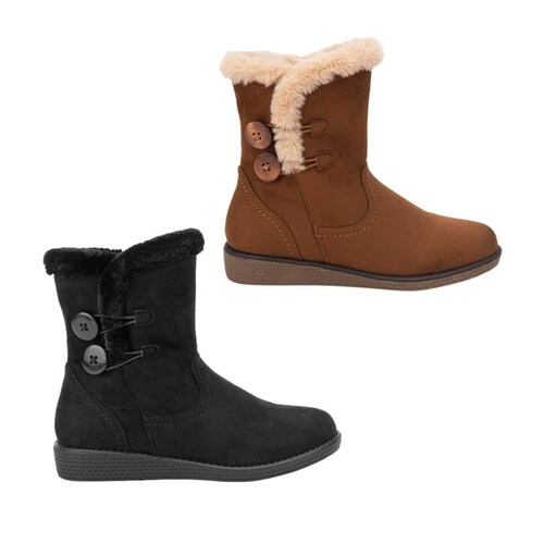 Kit de 2 pares de botas casuales tipo Ugg de ante, con forro de peluche marca PBPS, mod. 1085475
