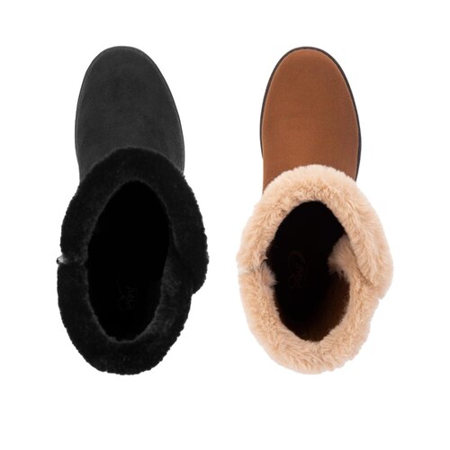 Kit de 2 pares de botas casuales tipo Ugg de ante, con forro de peluche marca PBPS, mod. 1085475