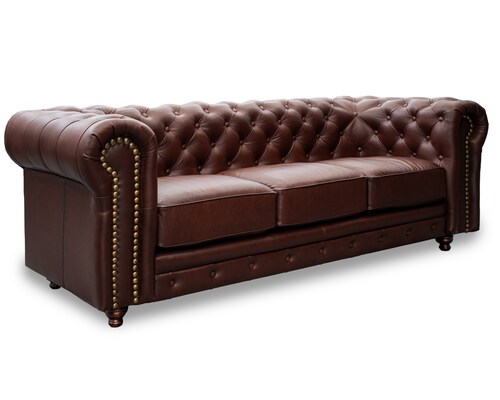 Sala de Piel Genuina Sofa y Love Chesterfield CHPV Color Tabaco - ConfortoPiel
