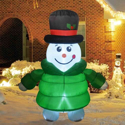 Inflable Muñeco de nieve con chamarra verde Kyuden Home