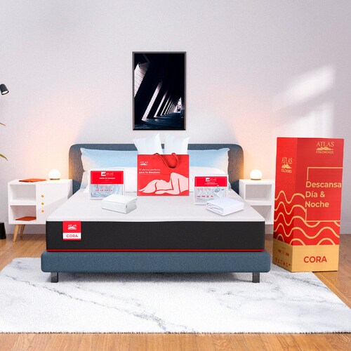 Colchón En Caja Queen Size Cora de Memory Foam + Cubre Colchón Impermeable + Juego De Sabanas  + 2 Almohadas