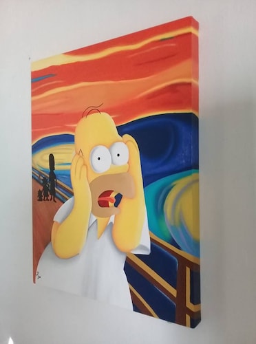 Cuadro decorativo pintado a mano Galería Oneris EL GRITO HOMERO SIMPSON 70X54.