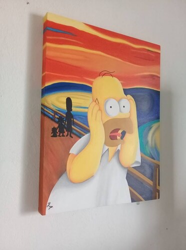Cuadro decorativo pintado a mano Galería Oneris EL GRITO HOMERO SIMPSON 70X54.