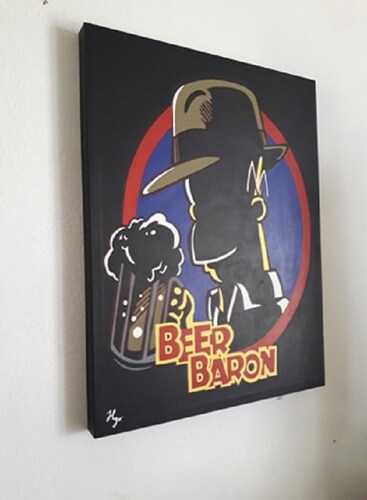 Cuadro decorativo pintado a mano Galería Oneris EL BARON DE LA CERVEZA HOMERO SIMPSON 70X54.