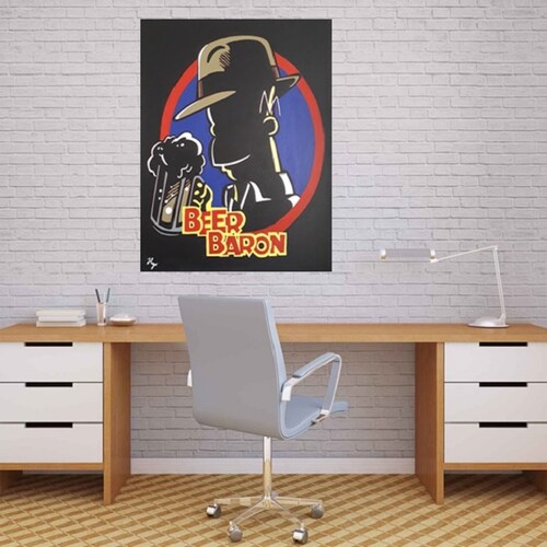 Cuadro decorativo pintado a mano Galería Oneris EL BARON DE LA CERVEZA HOMERO SIMPSON 70X54.