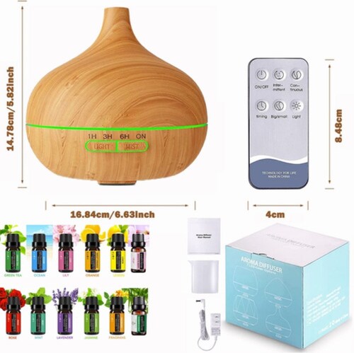 Difusor De Aroma Ultrasonico 550ml Con 12 Aceite Esencia Diseño de Madera 
