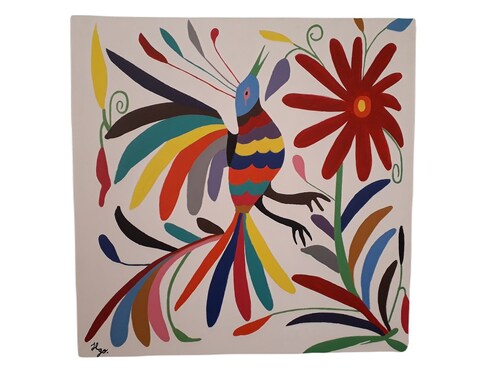 Cuadro decorativo pintado a mano Galería Oneris Pájaro de colores OTOMI 60x60