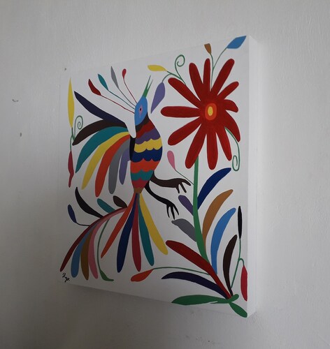 Cuadro decorativo pintado a mano Galería Oneris Pájaro de colores OTOMI 60x60