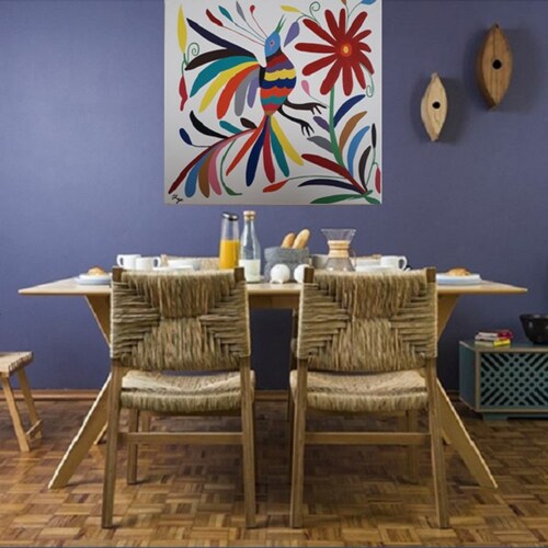 Cuadro decorativo pintado a mano Galería Oneris Pájaro de colores OTOMI 60x60