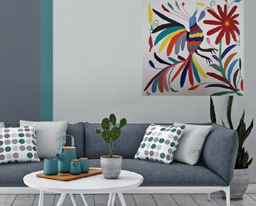 Cuadro decorativo pintado a mano Galería Oneris Pájaro de colores OTOMI 60x60
