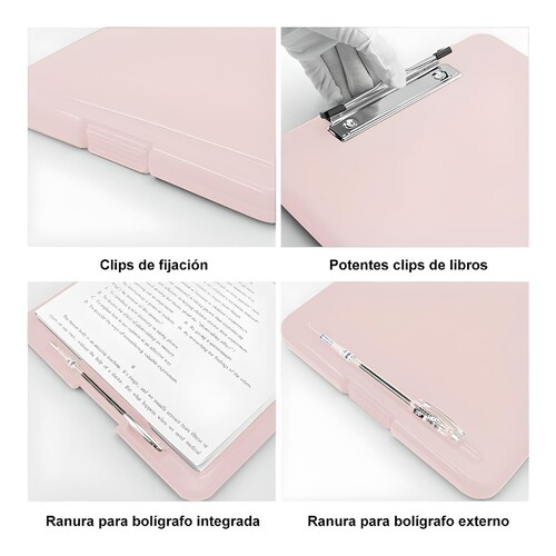 Portapapeles Papeleta Almacena Papeles Tabla Clip Carta Rosa