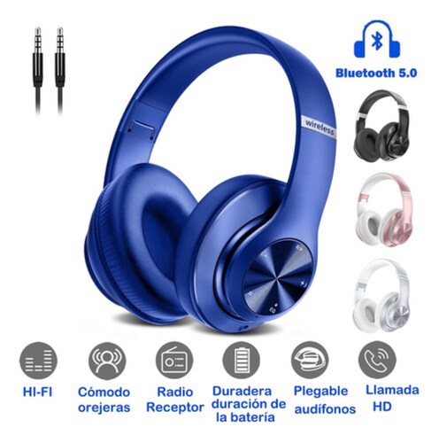 Audífonos De Diadema Inalámbricos Bluetooth Azul