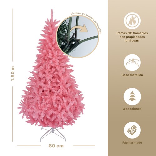 Árbol de Navidad Rosa Pino Navideño 1.8m 1200 Ramas - Rosa para ESQUIMAL