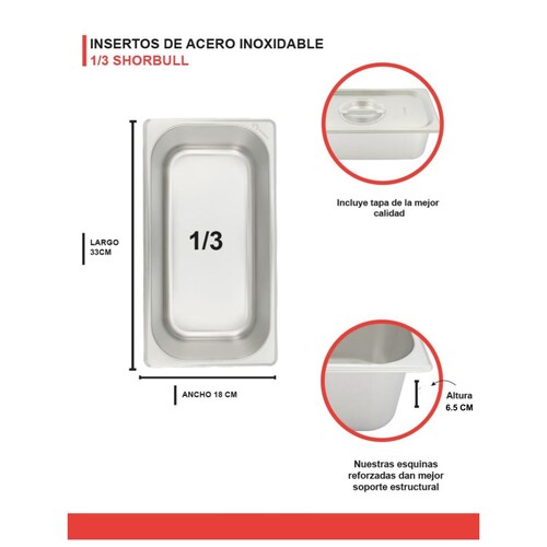 Inserto Acero Inoxidable Con Tapa 1/3 6.5CM  Shorbull.