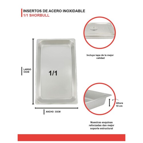 Inserto Acero Inoxidable Con Tapa 1/1  10CM Cocina Shorbull.