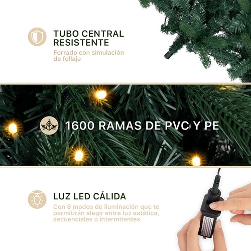 Árbol de Navidad Luces Led Pino 2.5m 1600 Ramas - Verde oscuro para ESQUIMAL