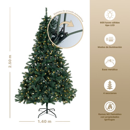 Árbol de Navidad Luces Led Pino 2.5m 1600 Ramas - Verde oscuro para ESQUIMAL