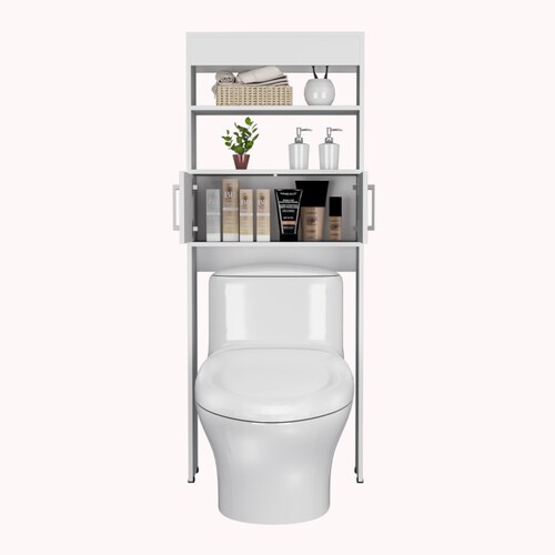 Mueble Ahorrador de espacio para baño con entrepaños Madrid color blanco.