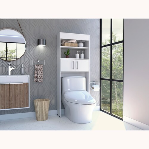 Mueble Ahorrador de espacio para baño con entrepaños Madrid color blanco.