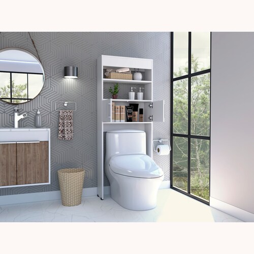 Mueble Ahorrador de espacio para baño con entrepaños Madrid color blanco.