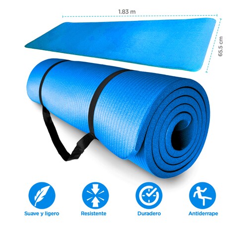 Tapete Yoga 15mm Grueso Antiderrapante Ejercicio Fitness Gym azul