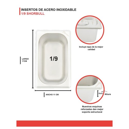 Inserto Acero Inoxidable Con Tapa  1/9 10 CM Cocina Shorbull.