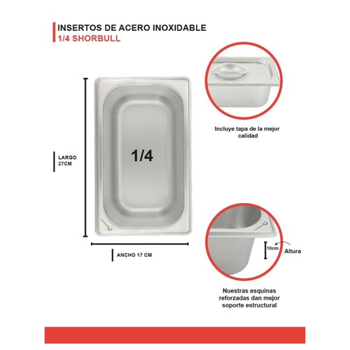 Inserto Acero Inoxidable Con Tapa  1/4 10CM  Shorbull.