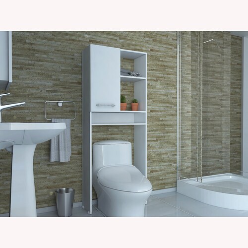 Mueble Ahorrador de espacio para baño con entrepaños Shangai color blanco.