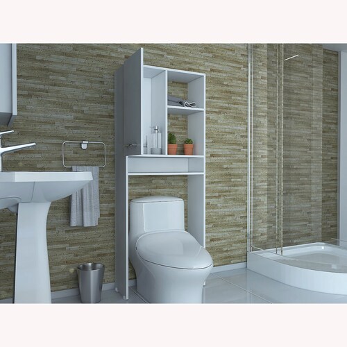 Mueble Ahorrador de espacio para baño con entrepaños Shangai color blanco.